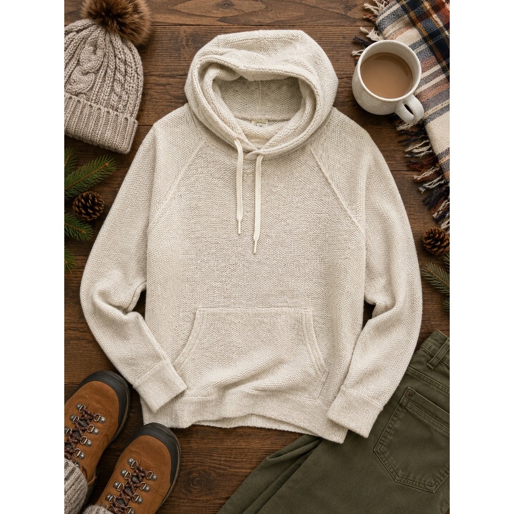 OFFLINE by Aerie Oatmeal Knit Hoodie Pullover Sweater Medium Cozy Lounge Pocket